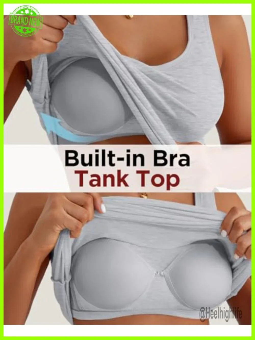 2-Pack Women's Built-in Bra Tank Tops Sleeveless Cami Shirts